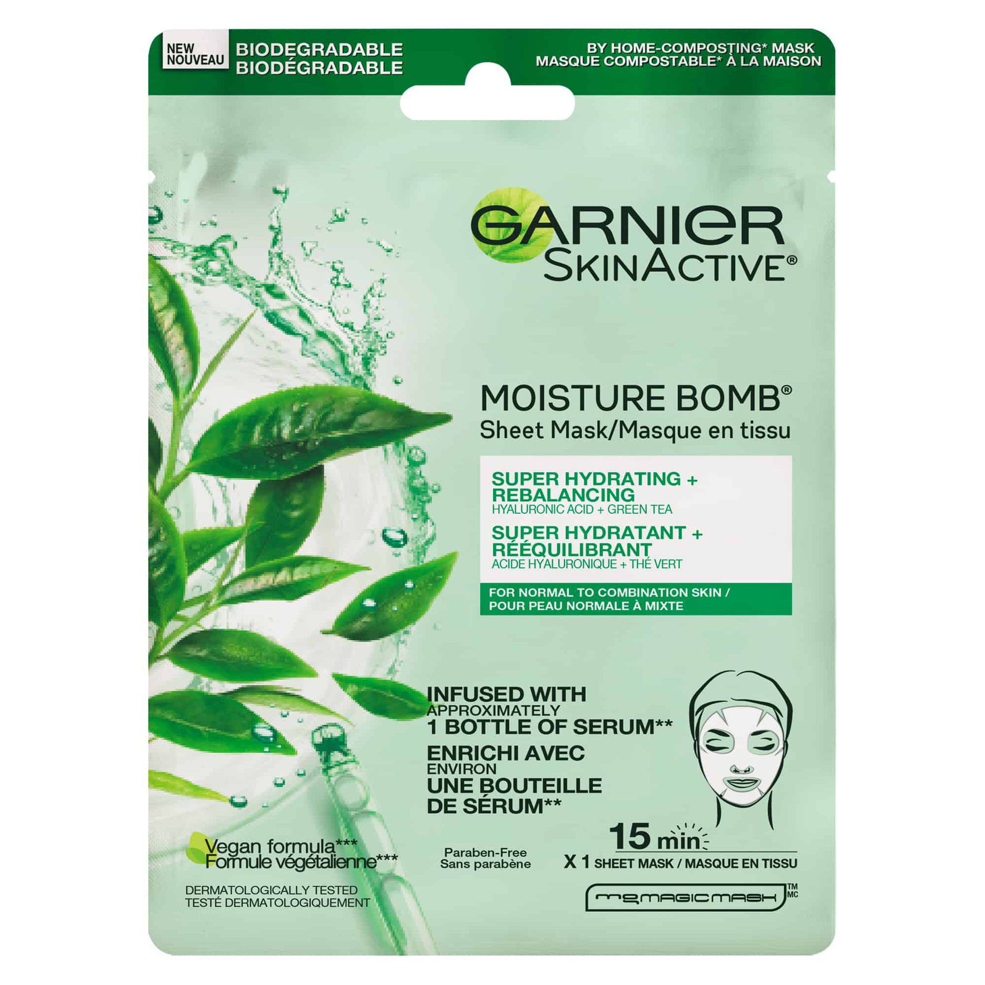 Moisture Bomb - Green & HA Hydrating Sheet Mask - Garnier
